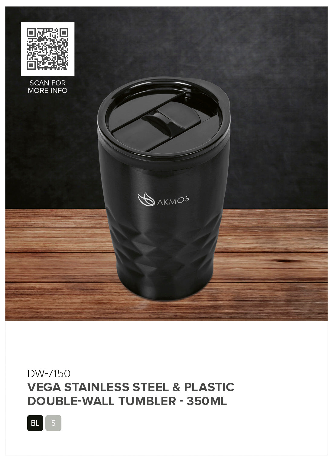 Vega Stainless Steel & Plastic Double-Wall Tumbler – 350ml - Image 3